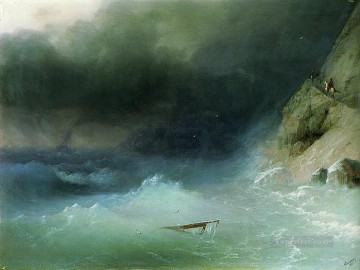 風景 Painting - イワン・アイヴァゾフスキー 岩の近くの嵐 海の風景
